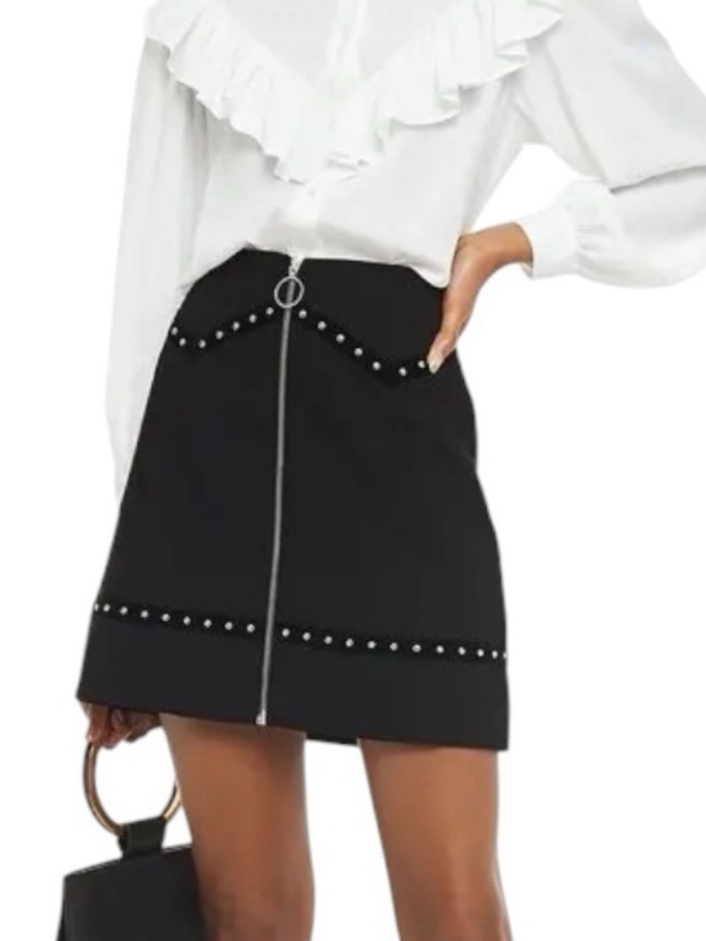 Maje Jimage Studded Velvet Trim Pencil Skirt
